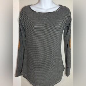 Ella Blue Gray striped long sleeve  elbow patches T-Shirt women small